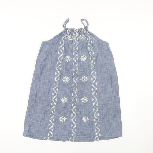 GapKids Blue Geometric Embroidered A-Line Dress - Girls 10-11