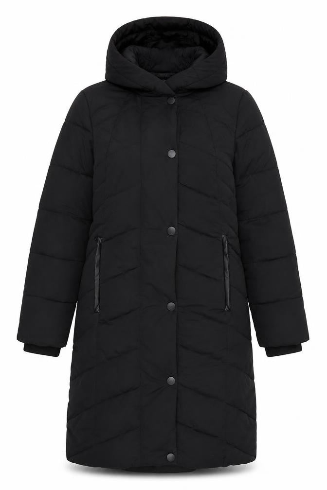 Front view of Next Women's Black Hooded Puffer Jacket, size 8