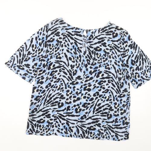 ICHI Women's Blue Animal Print Blouse Size M