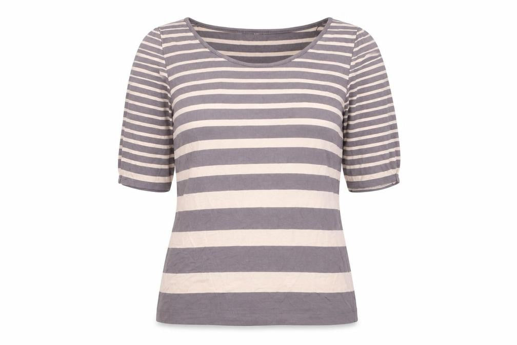 Front view of Marks & Spencer Beige Striped Women's Top, size 12