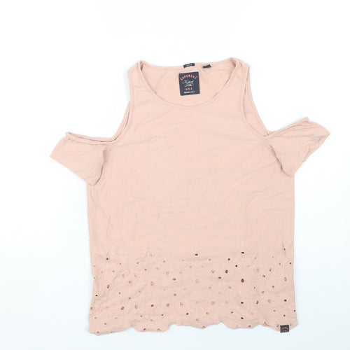 Superdry Women's Pink Cold Shoulder Embroidered Top M