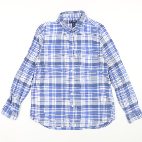 Gap Women's Blue Plaid Button-Up Casual Shirt S