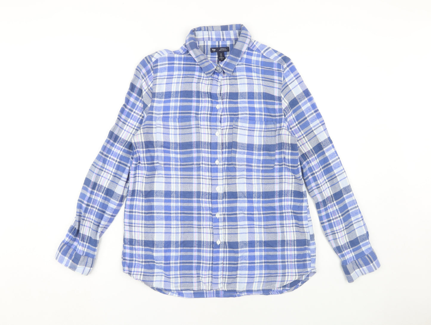 Gap Women's Blue Plaid Button-Up Casual Shirt S
