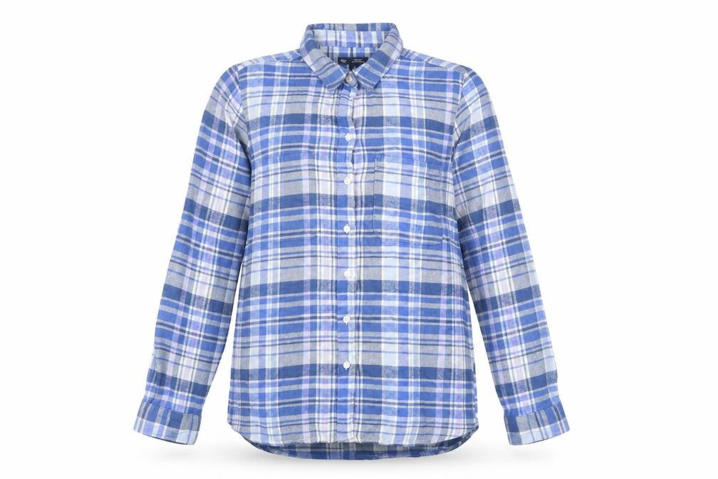 Front view of Gap Women's Blue Plaid Button-Up Casual Shirt S