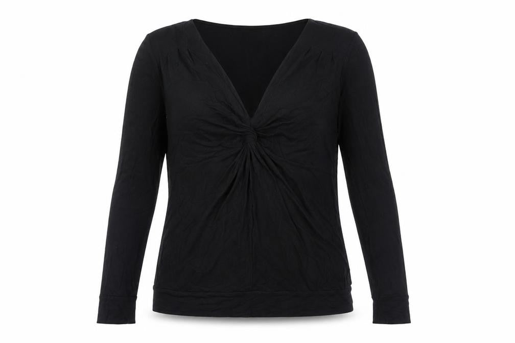 Front view of Whistles Women's Black Viscose Blouse, size L, Casual Elegance