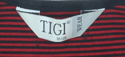 TIGI Wear Women's Red Striped Jersey T-Shirt Size 18