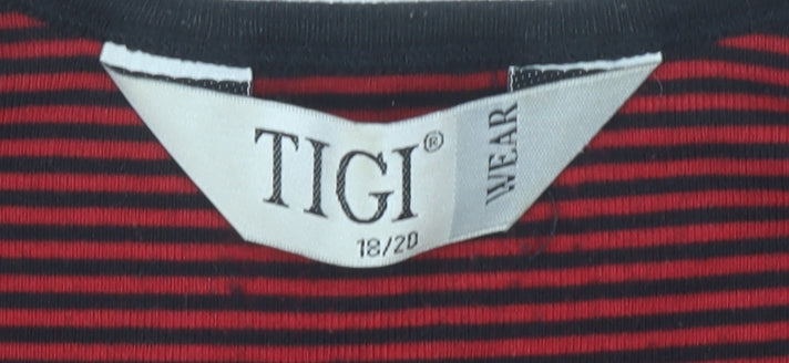 TIGI Wear Women's Red Striped Jersey T-Shirt Size 18