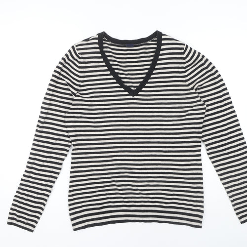 GAP Women's Black Striped V-Neck Knit Jumper XL