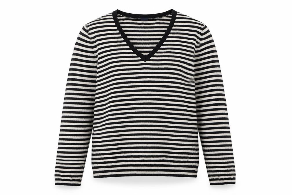 Front view of Gap Women's Black Striped V-Neck Knit Jumper XL