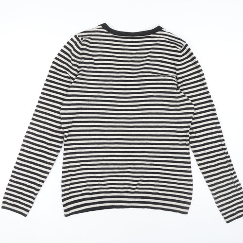 GAP Women's Black Striped V-Neck Knit Jumper XL