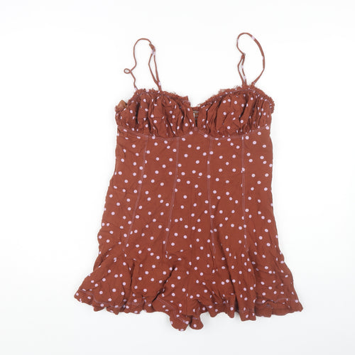 Free People Women's Brown Polka Dot Playsuit, Size 16