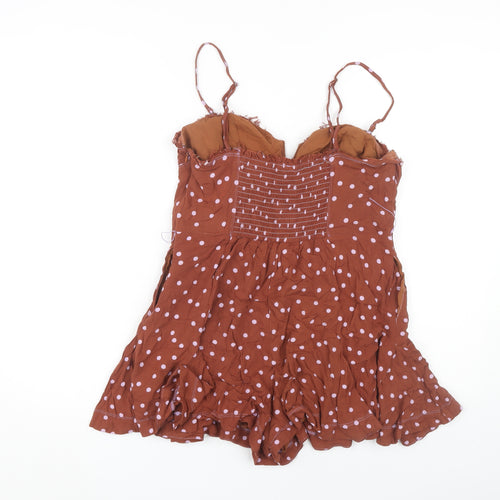 Free People Women's Brown Polka Dot Playsuit, Size 16