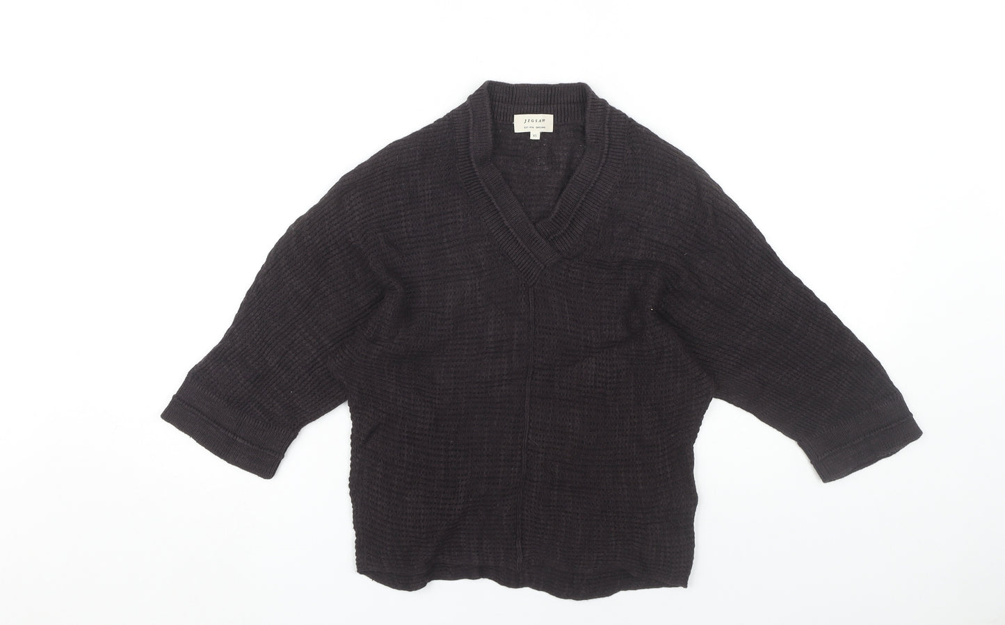 Jigsaw Women's Black Linen-Cotton V-Neck Jumper XS