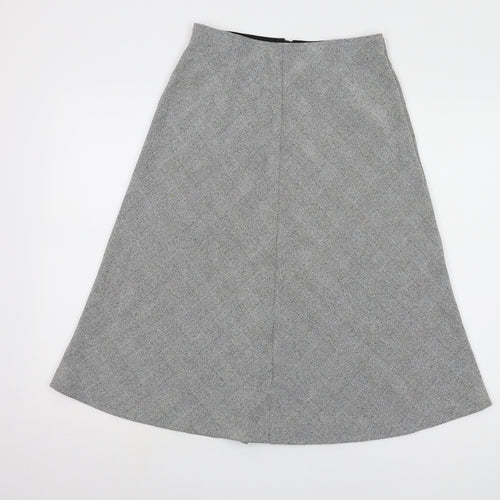 H&M Women’s Grey Check A-Line Midi Skirt Size 8