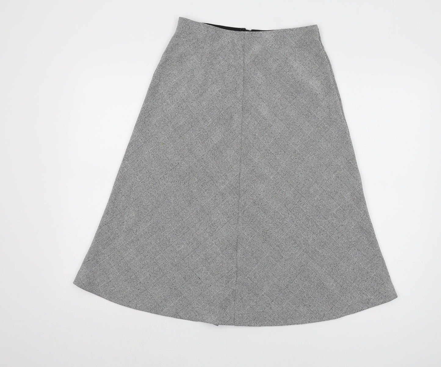 H&M Women’s Grey Check A-Line Midi Skirt Size 8