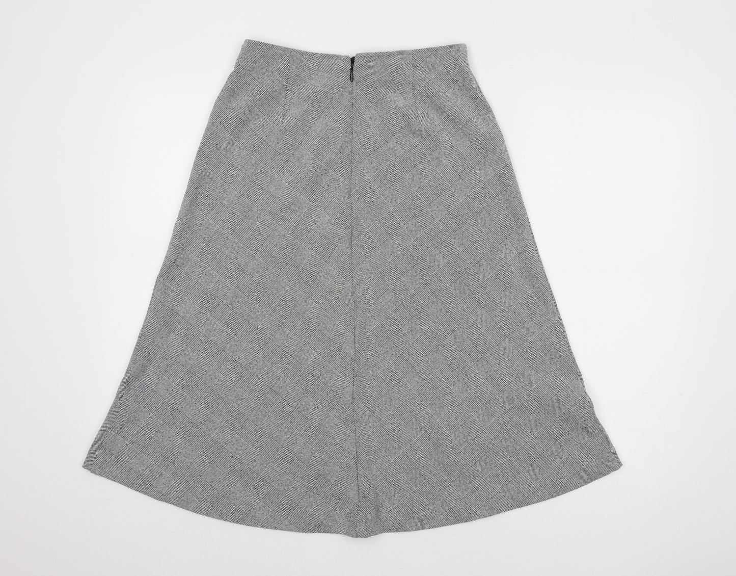 H&M Women’s Grey Check A-Line Midi Skirt Size 8