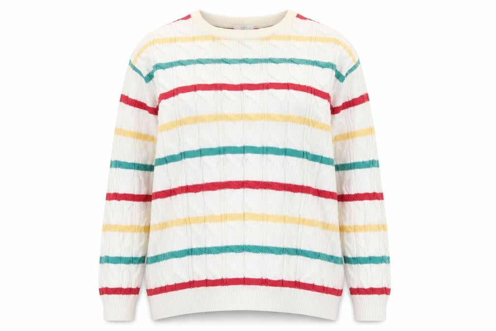 Front view of Cotton Traders unisex multicoloured 3xl cable knit jumper