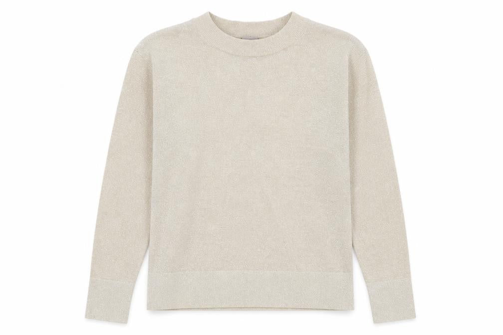 Front view of H&M Women Beige XS Crew Neck jumper