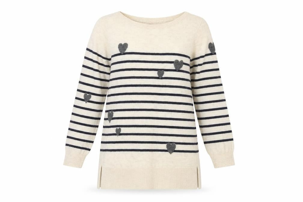 Front view of Monsoon Women's Beige Striped jumper, S