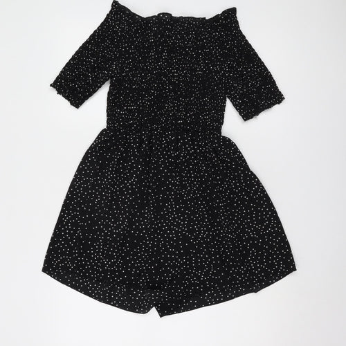 Nasty Gal Women's Black Polka Dot Off Shoulder Playsuit - Size 12