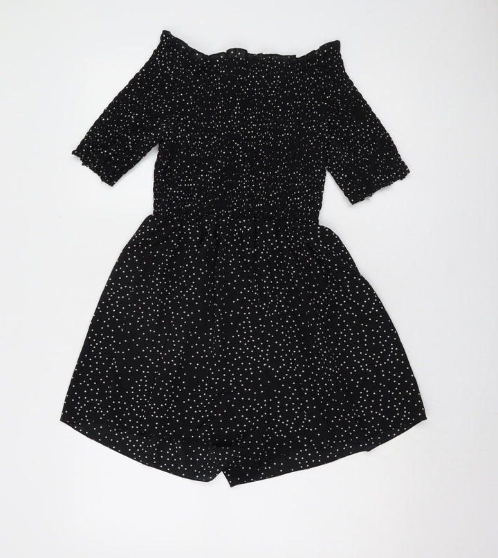 Nasty Gal Women's Black Polka Dot Off Shoulder Playsuit - Size 12