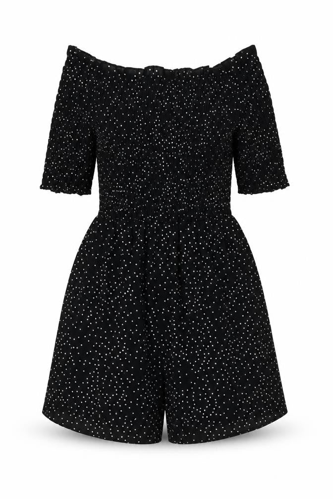 Nasty Gal Women's Black Polka Dot Off Shoulder Playsuit - Size 12