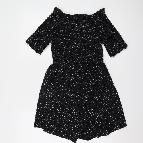 Nasty Gal Women's Black Polka Dot Off Shoulder Playsuit - Size 12