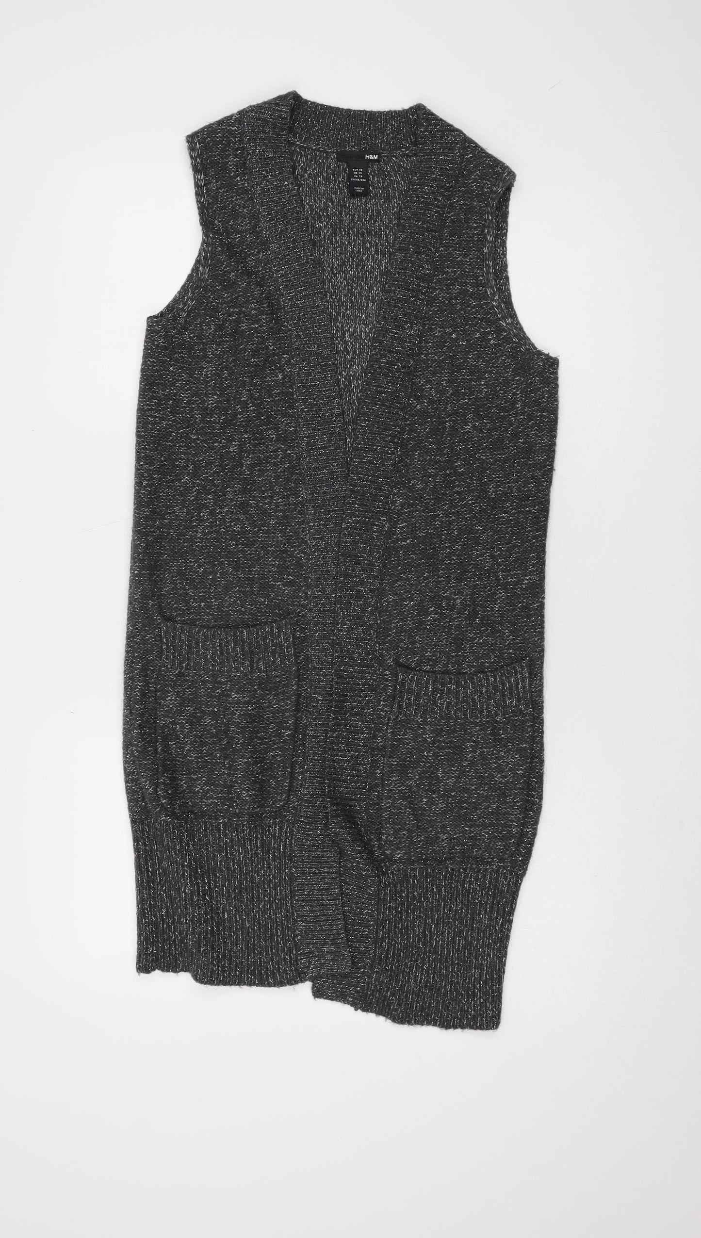 H&M Women's Grey Vest Jumper XS Open-Knit