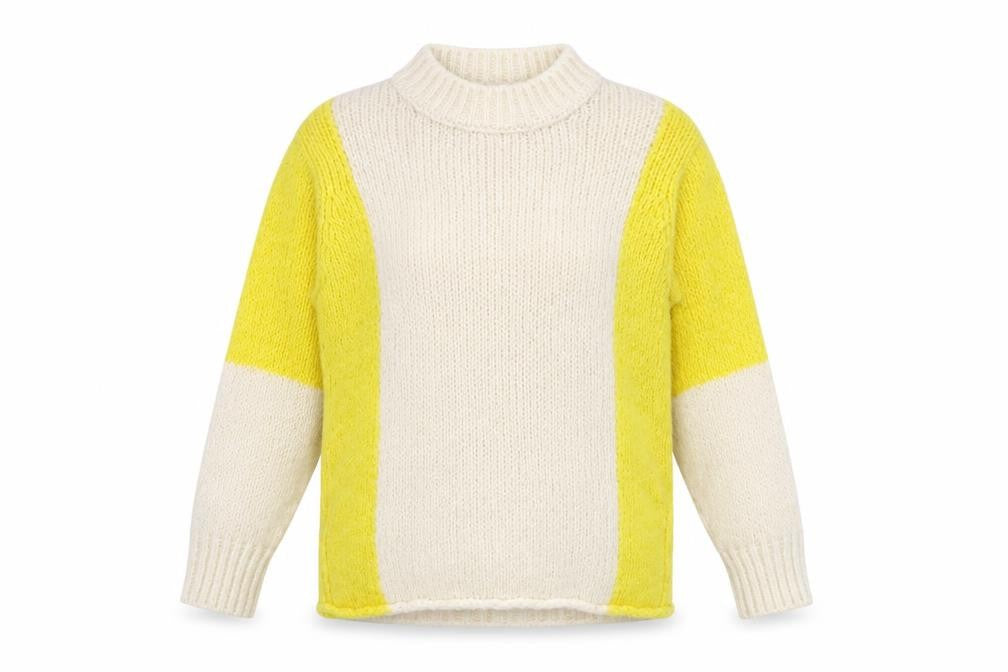 Front view of Marks & Spencer Women's Yellow Chunky Knit jumper, size 8