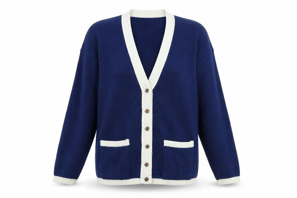 Front view of Ayrbell Women's Blue Cardigan -, size L, Buttoned