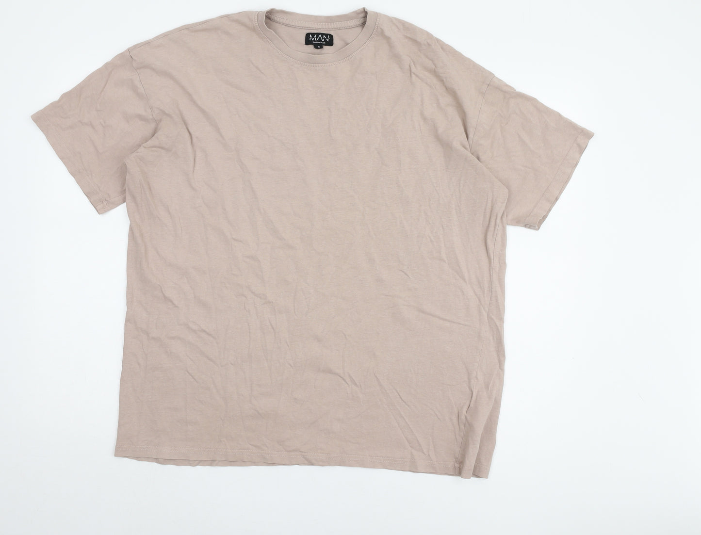 boohooMAN Beige Cotton Men's S T-Shirt