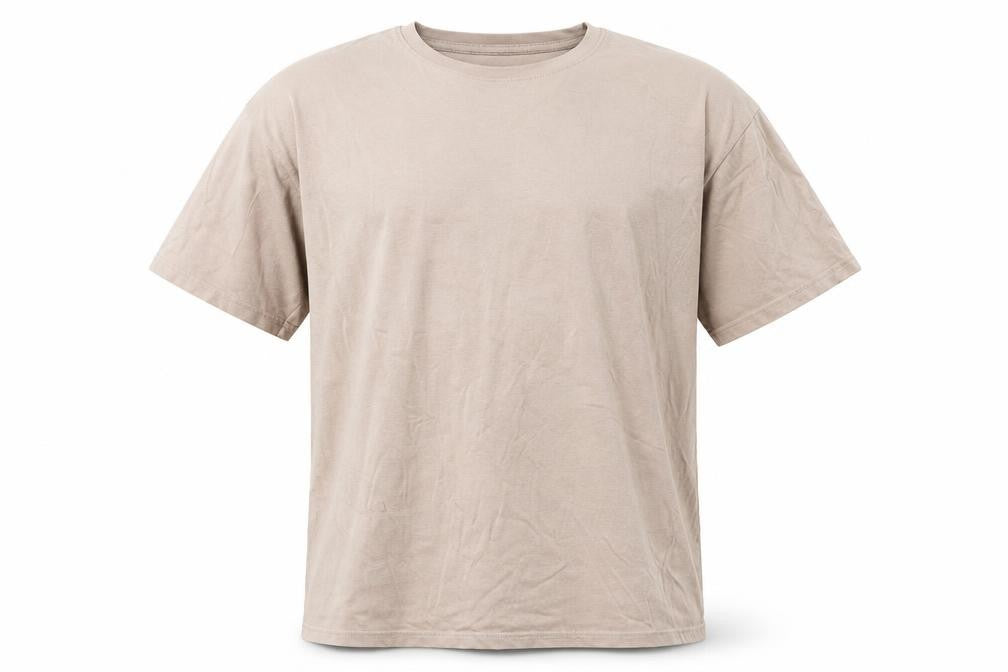 Front view of boohooMAN Beige Cotton Men's S T-Shirt