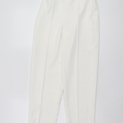 MNG Women's Ivory Trousers UK 8 Regular Elastic Waist