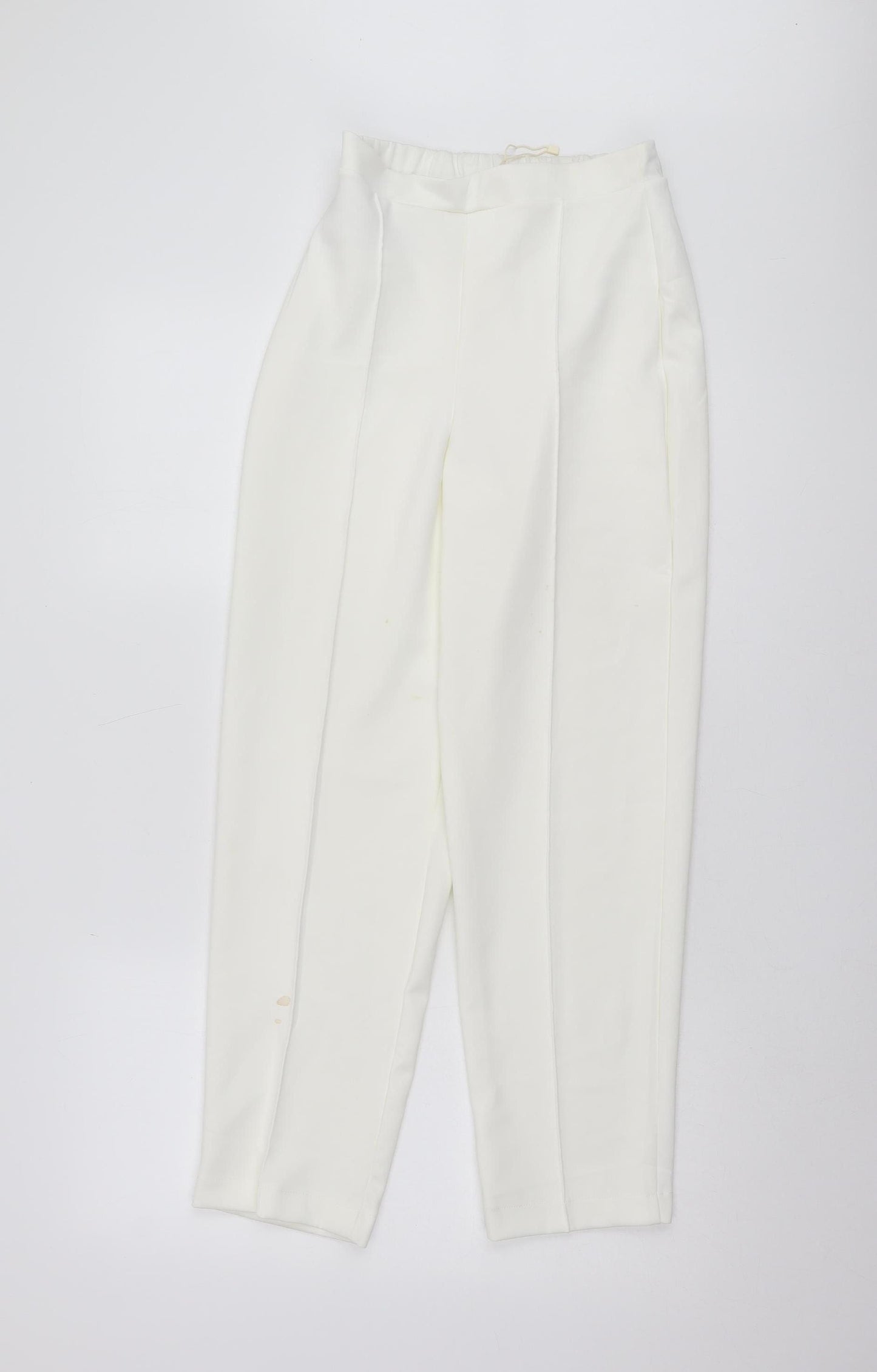 MNG Women's Ivory Trousers UK 8 Regular Elastic Waist