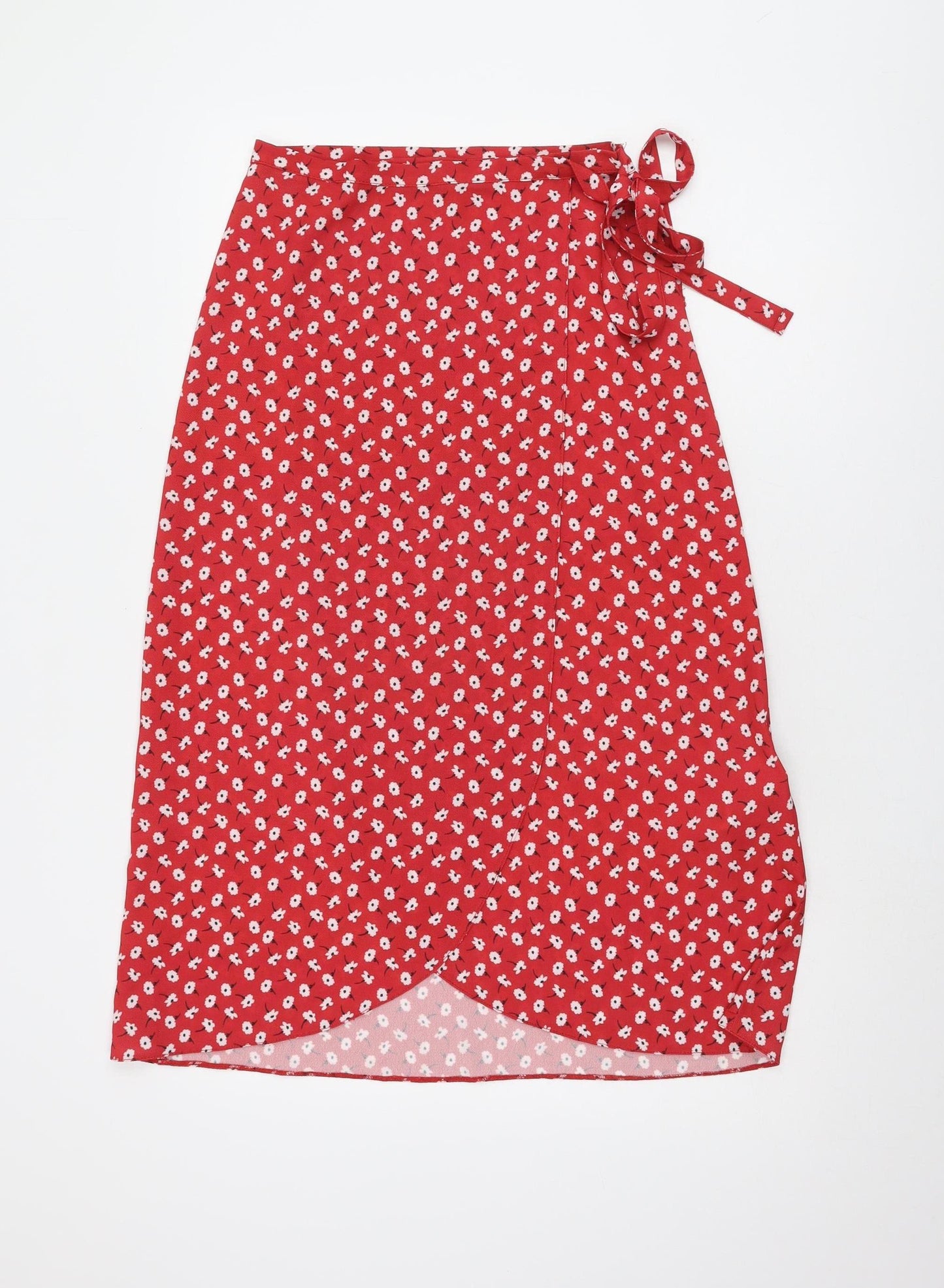 New Look Women's Red Floral Wrap Midi Skirt Size 6