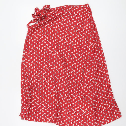 New Look Women's Red Floral Wrap Midi Skirt Size 6