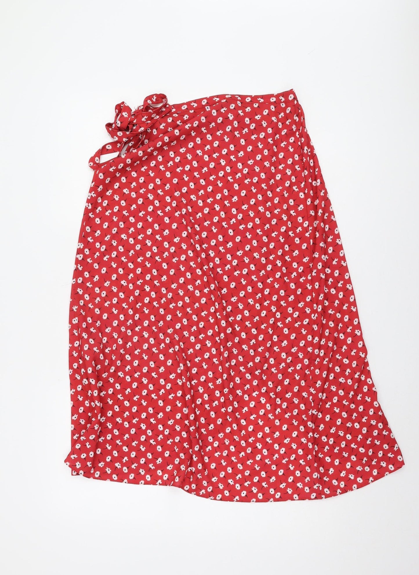 New Look Women's Red Floral Wrap Midi Skirt Size 6