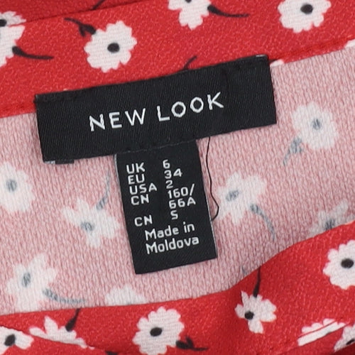 New Look Women's Red Floral Wrap Midi Skirt Size 6