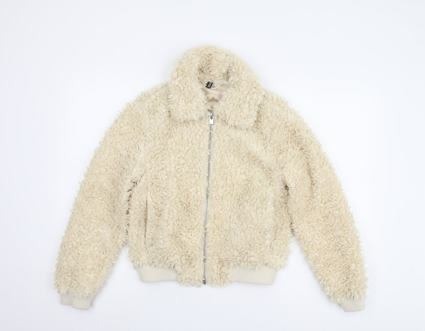 H&M Women's Ivory Fleece Bomber Jacket XS