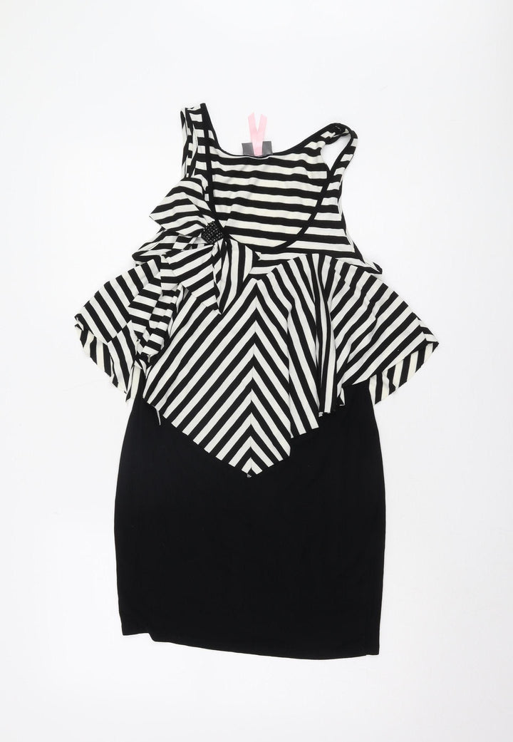 Lipsy Women’s Black & White Striped Bow A-Line Dress Size 12