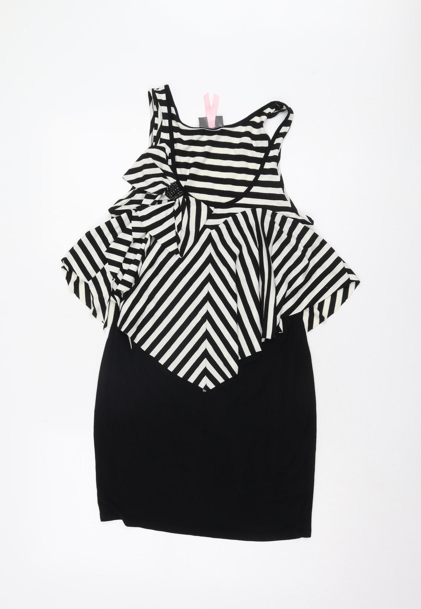 Lipsy Women’s Black & White Striped Bow A-Line Dress Size 12