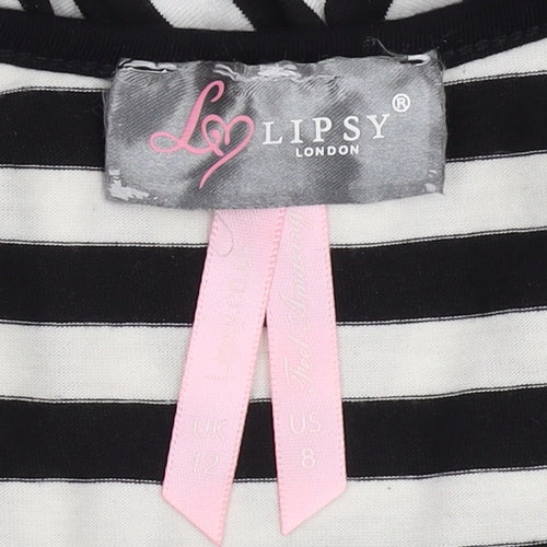 Lipsy Women’s Black & White Striped Bow A-Line Dress Size 12