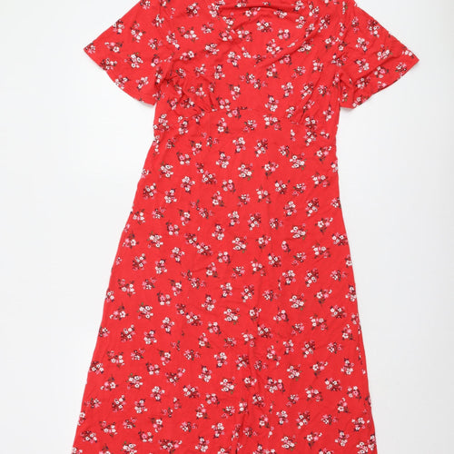 WoolOvers Women’s Red Floral V-Neck Dress, Size S