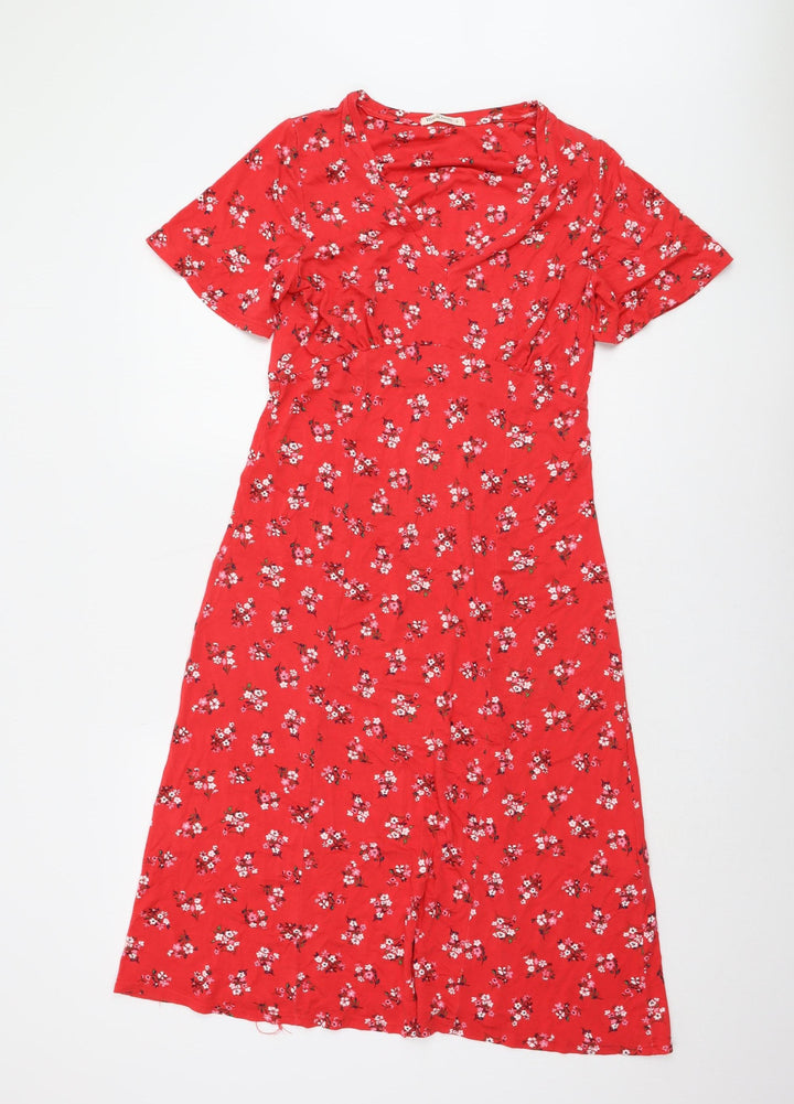 WoolOvers Women’s Red Floral V-Neck Dress, Size S