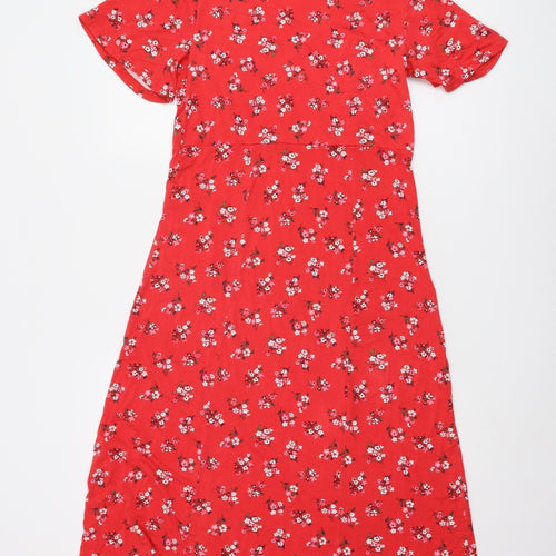 WoolOvers Women’s Red Floral V-Neck Dress, Size S