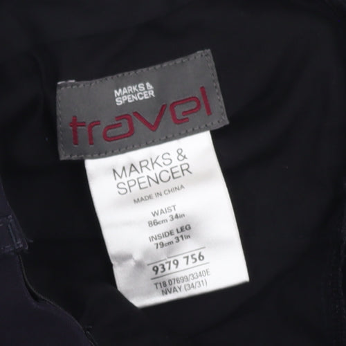 Marks and Spencer Men's Blue Trousers, Size M, Travel