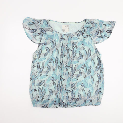 RJR John Rocha Women's Blue Floral Blouse, Size 14, Flutter Sleeve