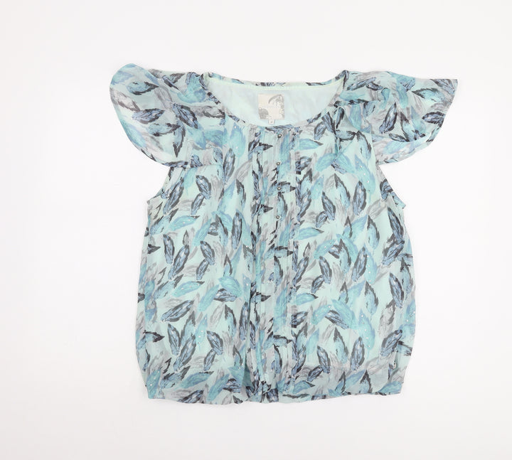 RJR John Rocha Women's Blue Floral Blouse, Size 14, Flutter Sleeve