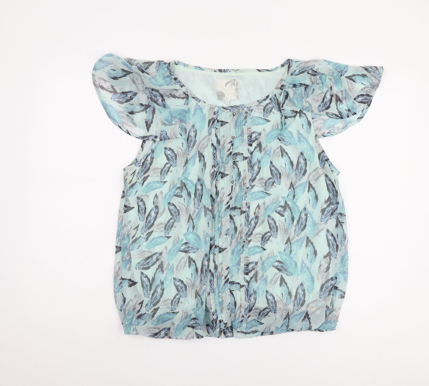 RJR John Rocha Women's Blue Floral Blouse, Size 14, Flutter Sleeve