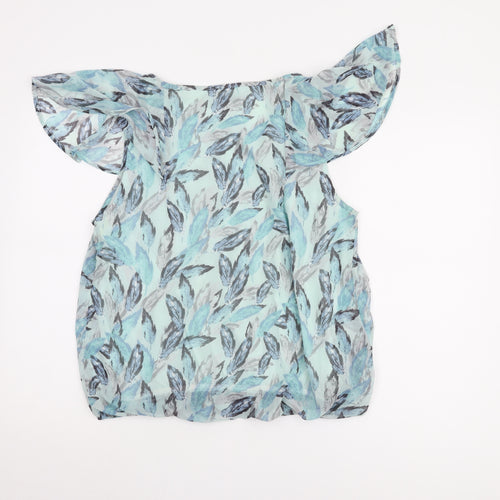 RJR John Rocha Women's Blue Floral Blouse, Size 14, Flutter Sleeve